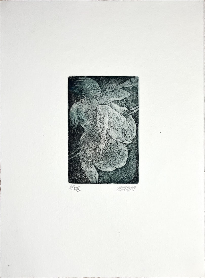 Sasha Meret - Etching - Hand signed: Sasha Meret was born in, Romania in 1955. He started to study art at an early age, and earned a BA in 1974, and an MA in 1979. After his arrival in New York (1987), he studied printmaking at Columbia
