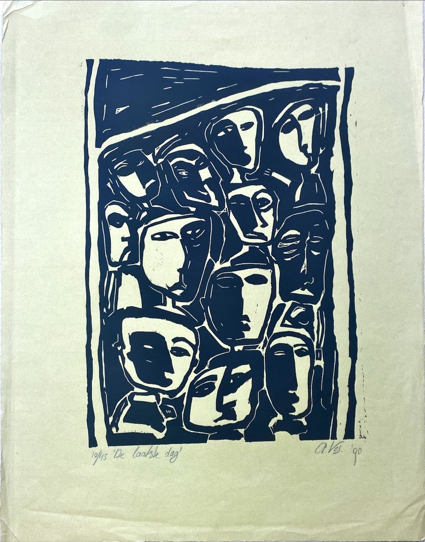 Anita Vost - Wood block - Hand signed: Great Wood block by the Dutch Artist Anita VosHand signed and numbered