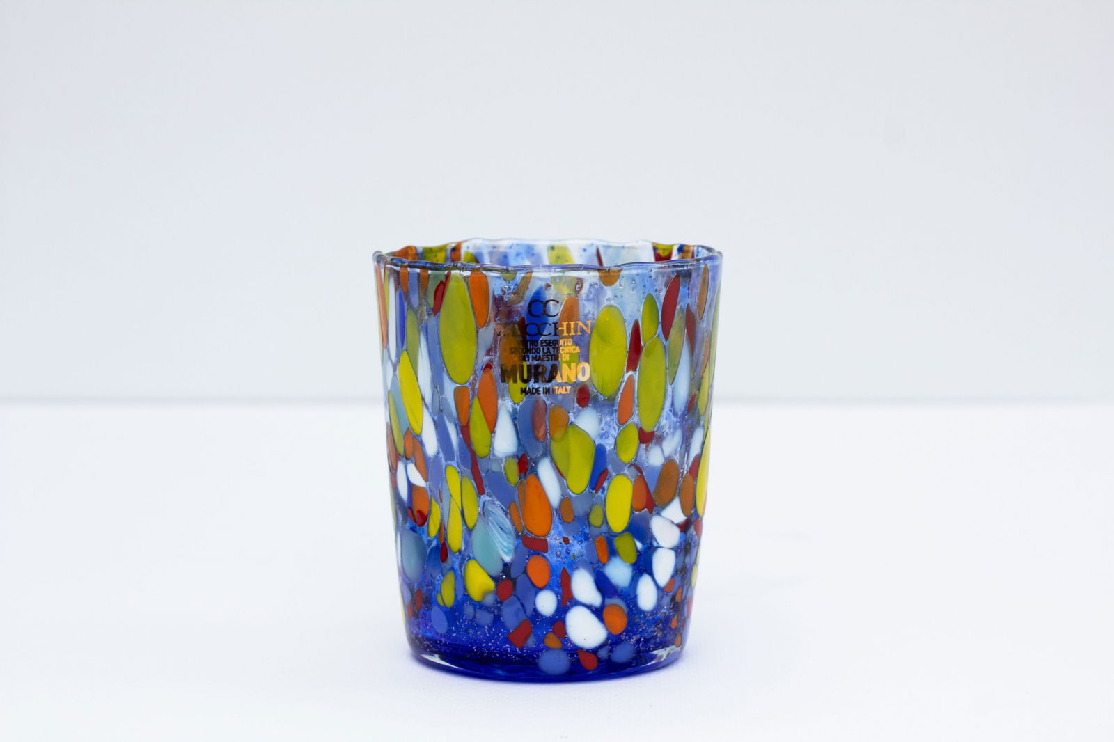 Murano - Glass object.: Murano Glass Drinking Glass Artistic Blue Yellow Orange Glass Handmade