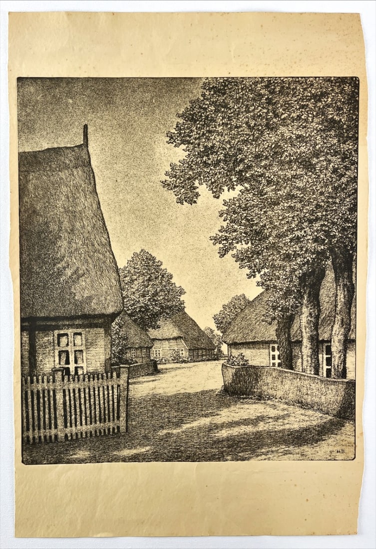 Dutch farmhouse - Etching - signed: Etching of a Dutch farmhouse by an unknow Dutch artist. Signed with monogram in the plate.
