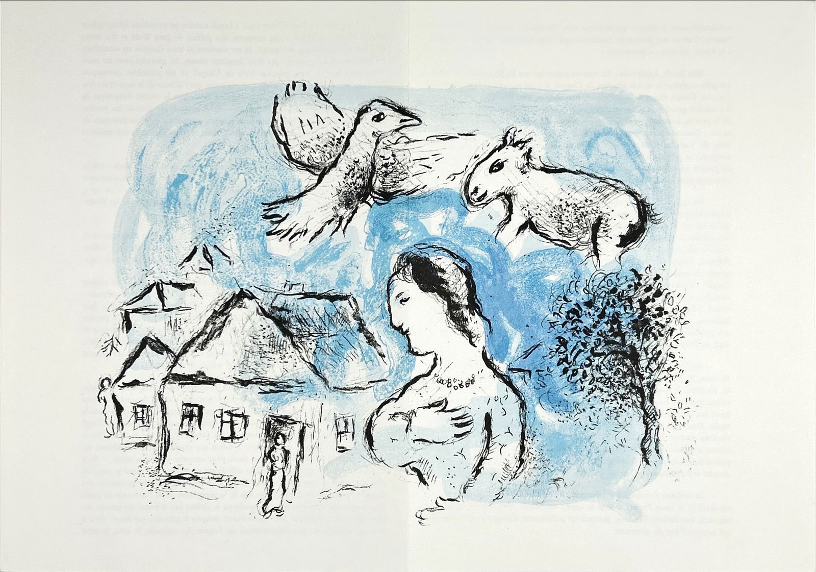 Marc Chagall - Derriere le Miroir No. 225 - 1977: Marc Chagall - 1 double page original lithograph from Derriere le Miroir 225-1977with centre foldVery rare lithograph of Derrière le Miroir n°225, published in 1977 Editor and publisher of The