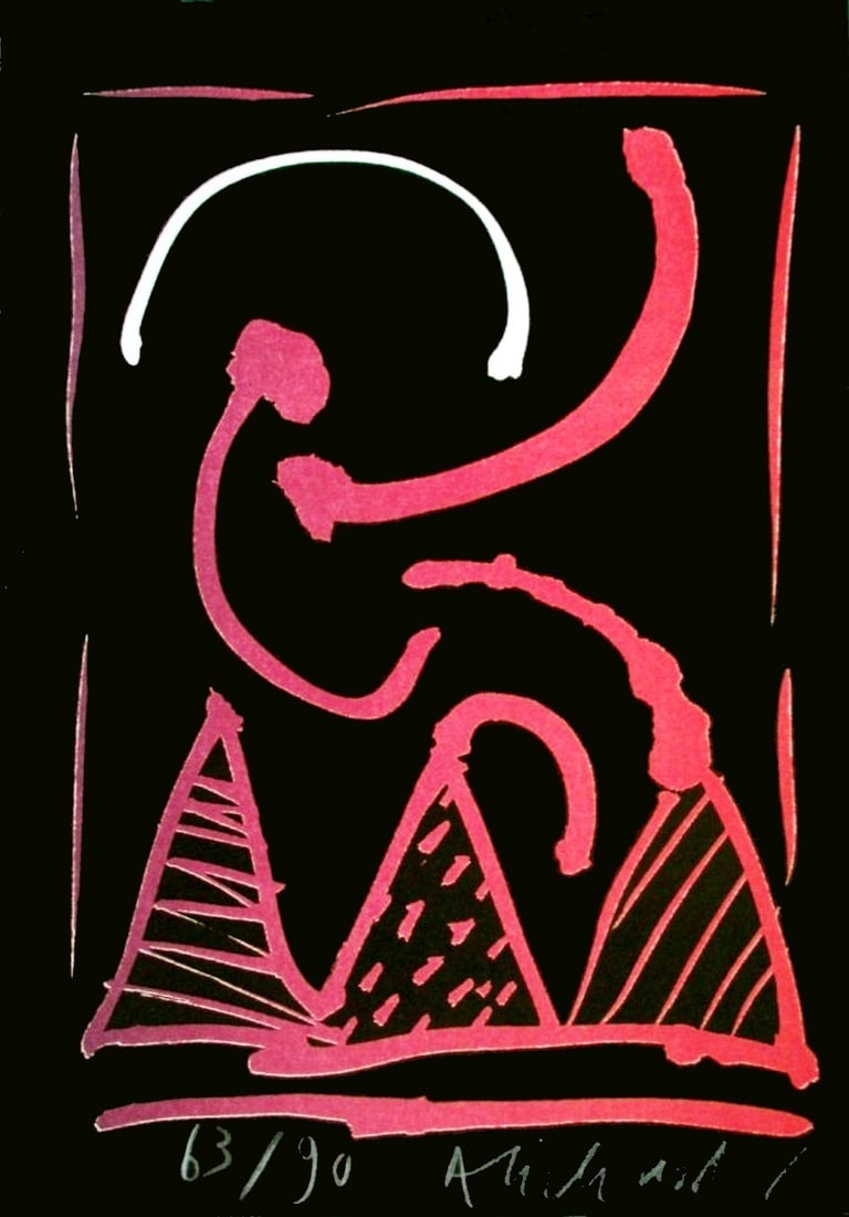 Pierre Alechinsky - Lithograph - Tapis et caries - Handsigned: Pierre AlechinksyLithographPrinted by Atelier Clot, Bramsen & Georges, Paris on BFK Rives paper.