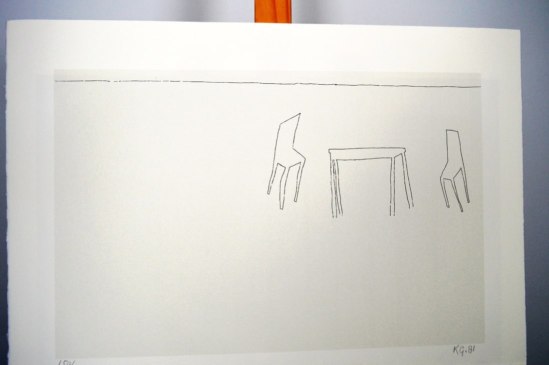 Gubbels, Klaas - Silkscreen.: This silkscreen comes from the folder: Shy shadows. The text sheets are written by: K. Skippers. The folder is published by Bebert. Hand-Signed with monogram and year in pencil. Size: 76x56 cm. with