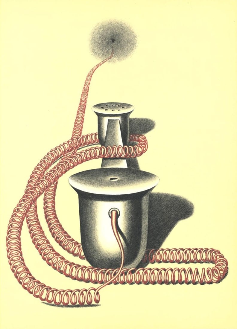 Konrad Klapheck - Derriere le Miroir No. 250 - 1st Edition - 1982: Konrad Klapheck - Page from Derriere le Miroir 250-1982 (Hommage a Aime et Marguerite Maeght).Very rarely lithograph of Derrière le Miroir n°250, published in 1982 following the death of Aime