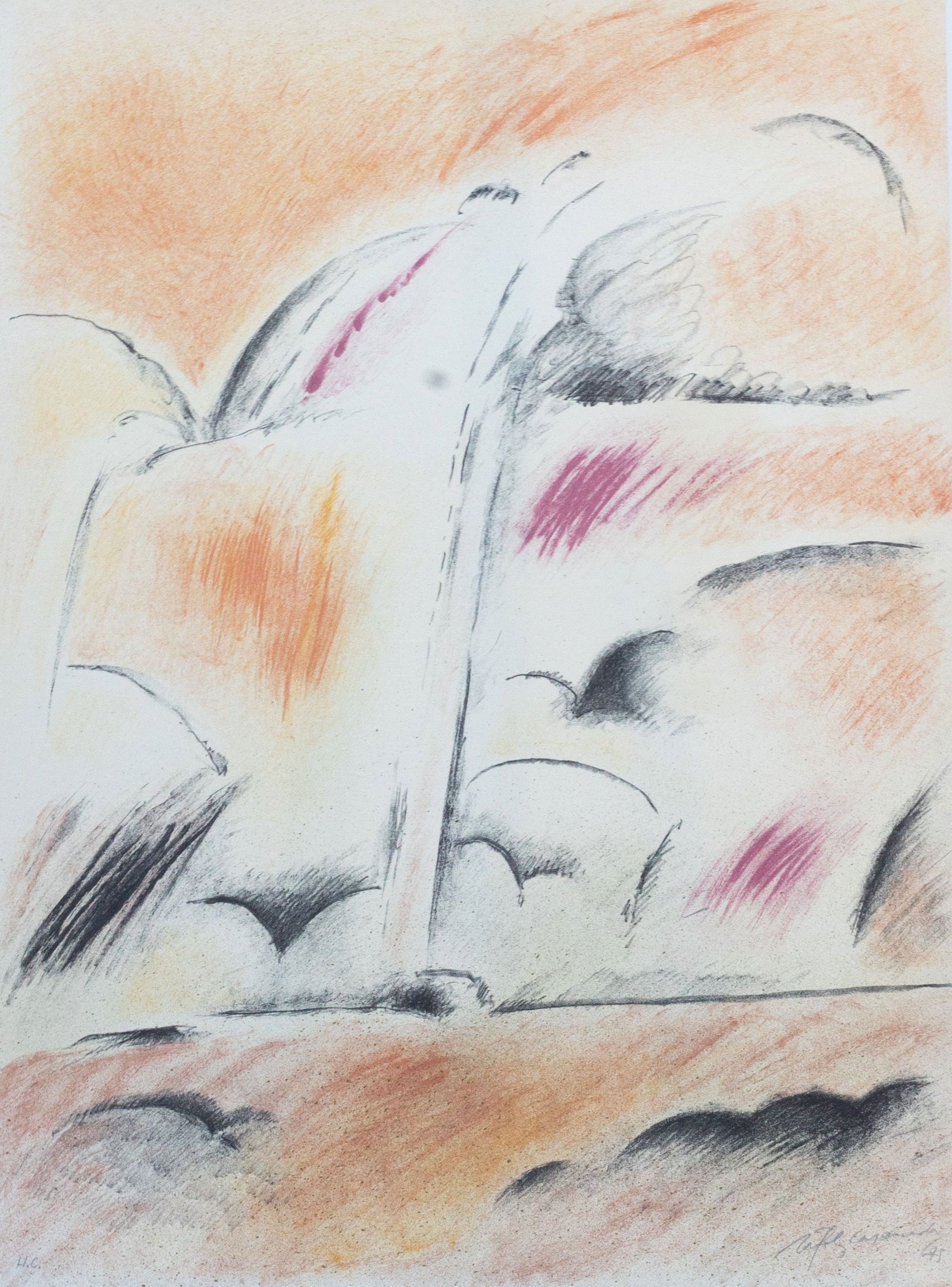 Casamada, Albert Ràfols- - Lithograph.: Title: Composition. Edition: 44/75. Hand-Signed and numbered with pencil by the artist.