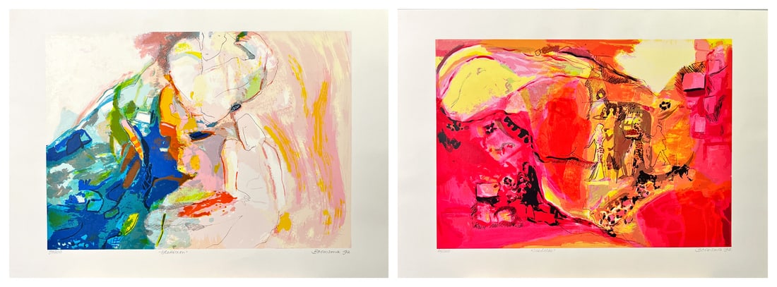 Marijke Boomsma - 2 maps with a silkscreen and a Book - Hand signed: Marijke BOOMSMA (Zeist 1946-1992 Den Haag)2 Folders, each with an amazing silkscreen print, hand signed. Comes with a book about the artist and some documentation.Editions: 64/100 and 94/100Marijke