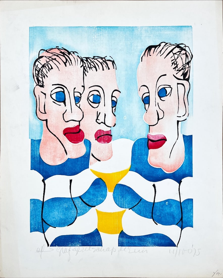 Toon Jansen - Woodcut - Hand signed: Toon Jansen 1937-2008My work is about the interaction between real space and imaginary space. The images are not functional, they intrigue by the way of their apparent function. The source of my work