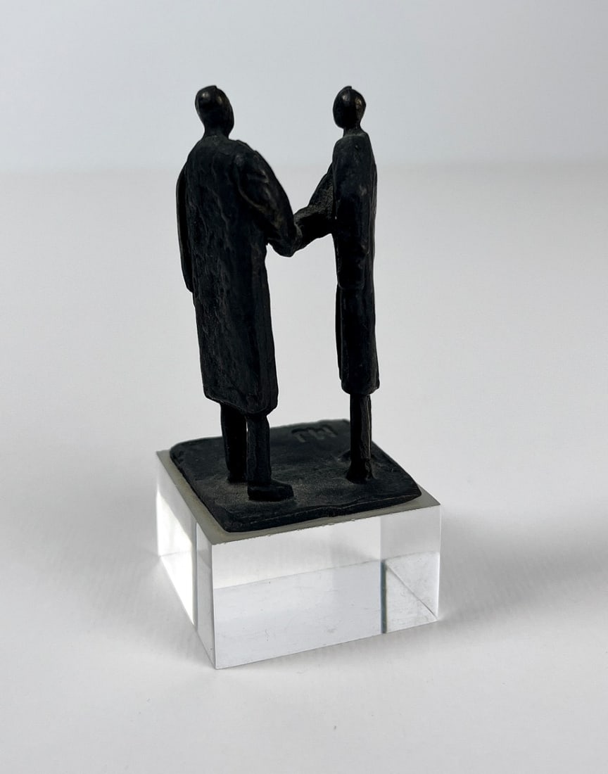 Bronze Sculpture: Beautiful solid bronze statue on a perspex pedestal, late 20th century.Signed with monogram M J