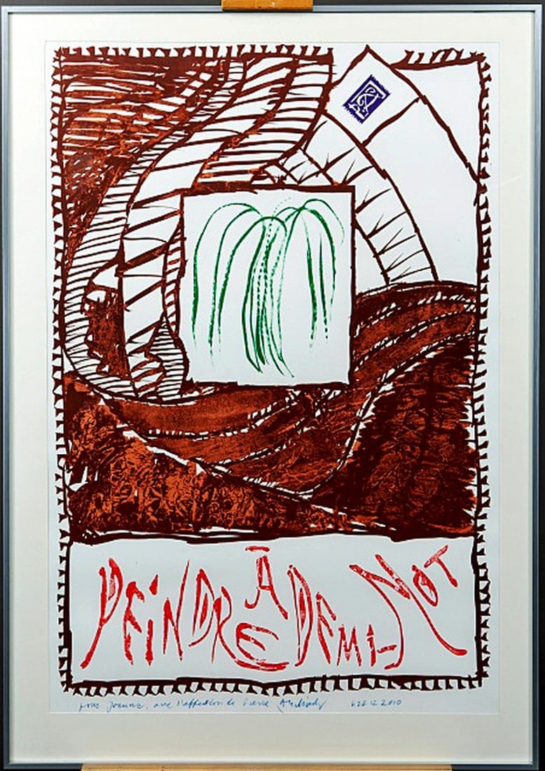 Pierre Alechinsky - Lithograph - Handsigned: Special Lithograph from Pierre Alechinsky with a dedication which is handwritten.With annotation in chalk, "Pour Joanna, avec l'affection de Pierre Alechinsky," dated 22-12-2010.Very rare.Come with