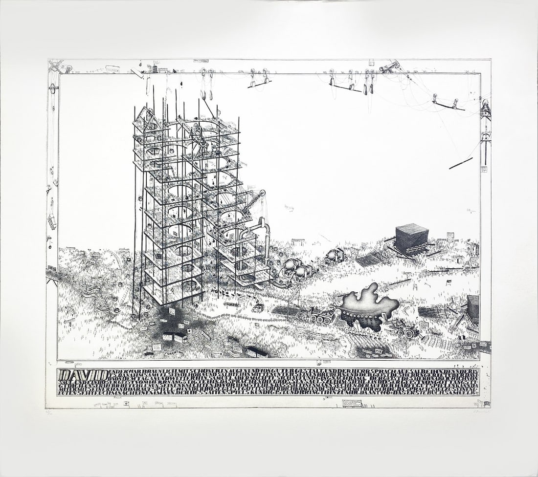 German abstract building graphic - Etching - Hand signed: Great Etching by a German Artist. Hand-signed, and numbered.