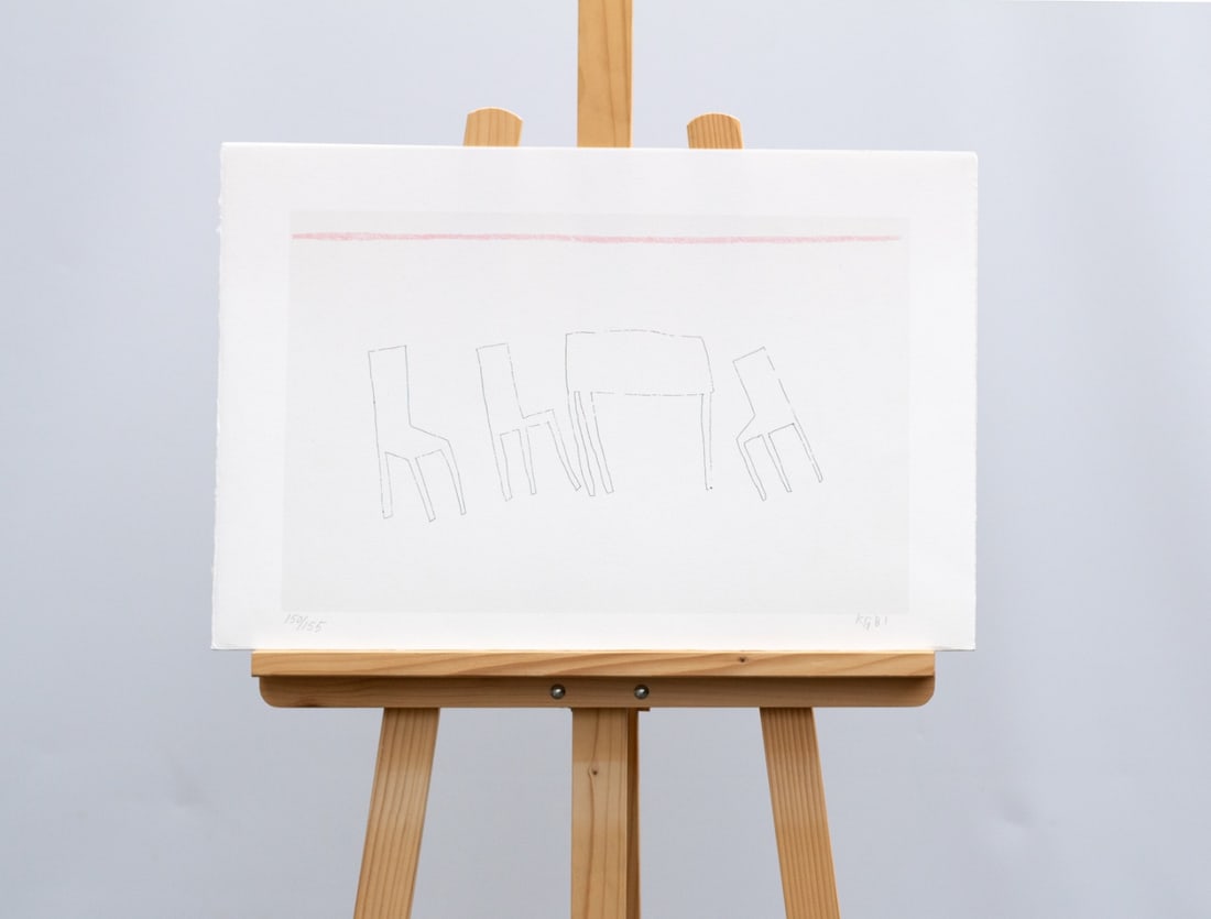 Gubbels, Klaas - Silkscreen: This silkscreen comes from the folder: Shy shadows. The text sheets are written by: K. Skippers. The folder is published by Bebert. Hand-Signed with monogram and year in pencil. Size: 76x56 cm. with f