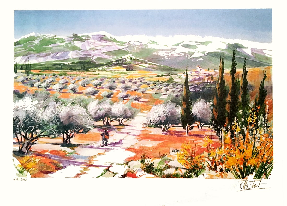 Ella Fort - Lithography - Handsigned: Lithography, hand-signed, numbered, or inscribed by hand.French Artist born in Bordeaux in 1994. Well-known for her charming landscapes.