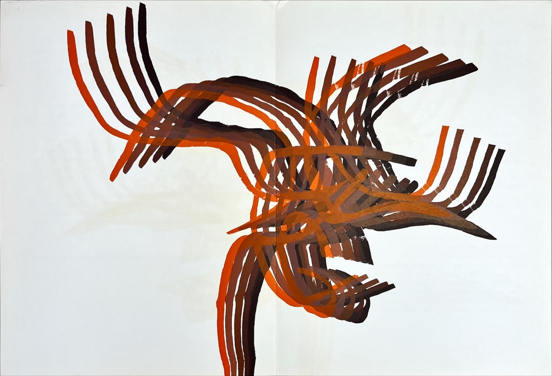 Pol Bury - Derriere le Miroir No. 178 - 1st Edition - 1969: Original lithograph, cover executed for Derriere le Miroir, n° 178, 1969. Published in Paris by Maeght. There is text on verso. Alain Le Yaouanc - Page from Derriere le MiroirDouble page with