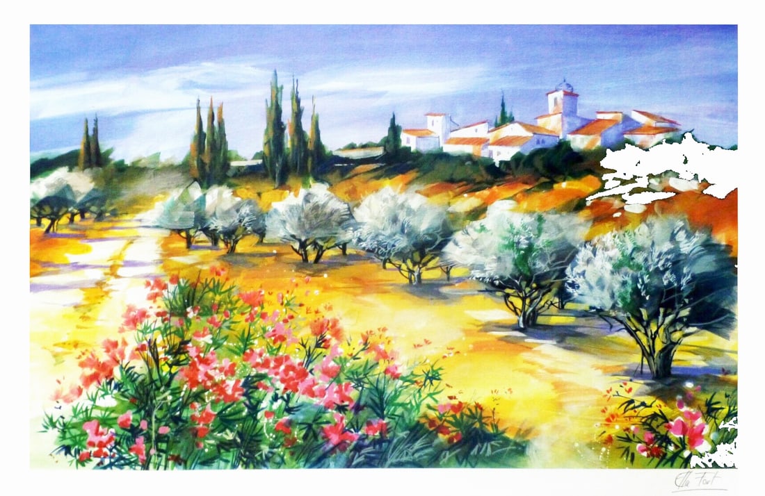 Ella Fort - Lithography - Handsigned: Lithography, hand-signed, numbered, or inscribed by hand.French Artist born in Bordeaux in 1994. Well-known for her charming landscapes.