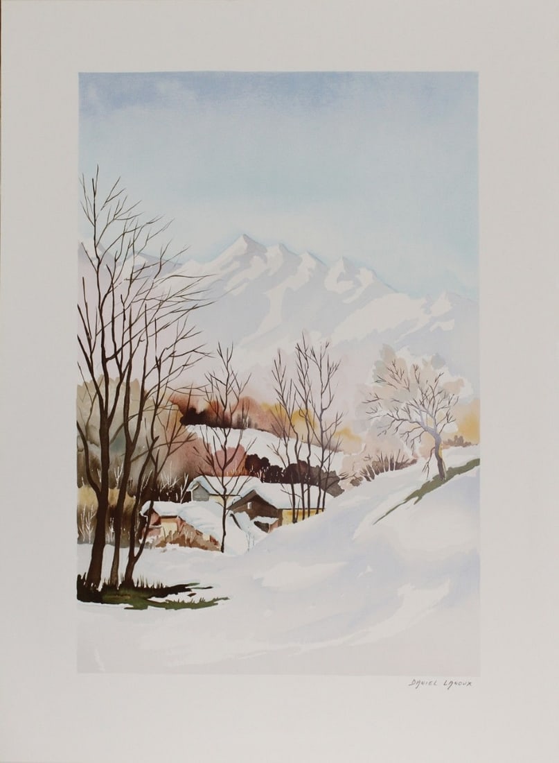 Daniel Lanoux - Lithograph - Handsigned: Daniel LANOUX, watercolour painter and sculptor, has been criss-crossing Switzerland and the Alps for many years. Impregnated and in love with our mountains, he immortalizes them by the mastery of