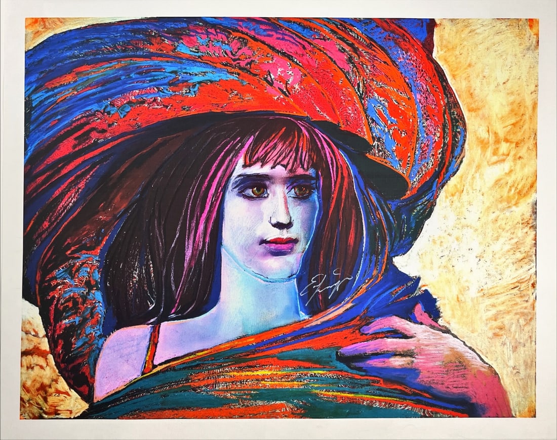 Fuchs, Ernst - Lithograph.: Title: Mädchen mit großem Hut. Hand signed en titeld. Edition: e.a. (Epreuve d'Artist.