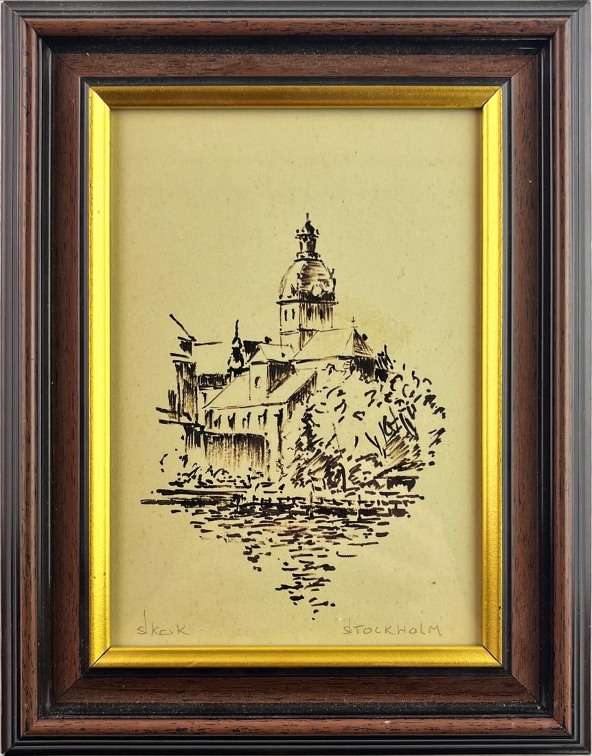 Kok, Simon - Ink Drawing - Handsigned: Handsigned. Completely framed, Passe Partout and glass. Title: Stockholm