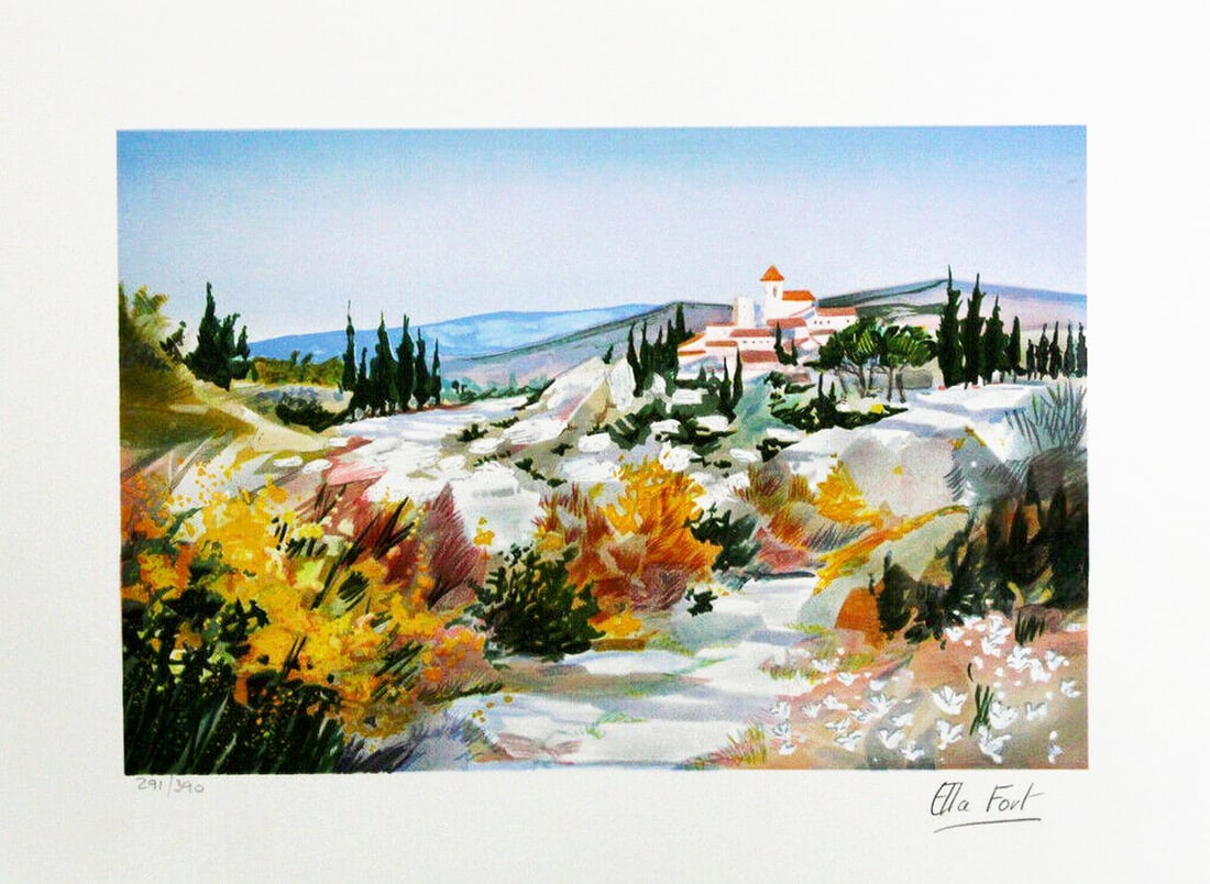 Ella Fort - Lithography - Handsigned: Lithography, hand-signed, numbered, or inscribed by hand.French Artist born in Bordeaux in 1994. Well-known for her charming landscapes.