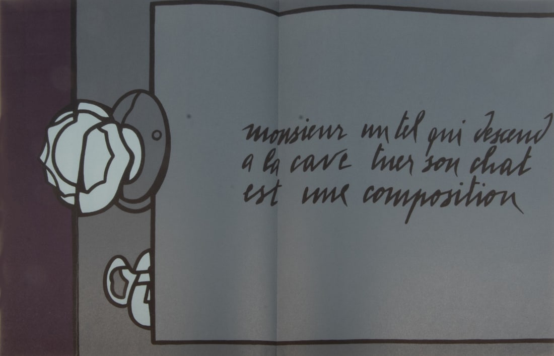 Valerio Adami - Derriere le Miroir No. 220 - 1976: Valerio Adami - from Derriere le Miroir No. 220 - 1976Double page with centre fold.Very rarely lithograph of Derrière le Miroir n°220, published in 1976. Editor and publisher of The Maeght