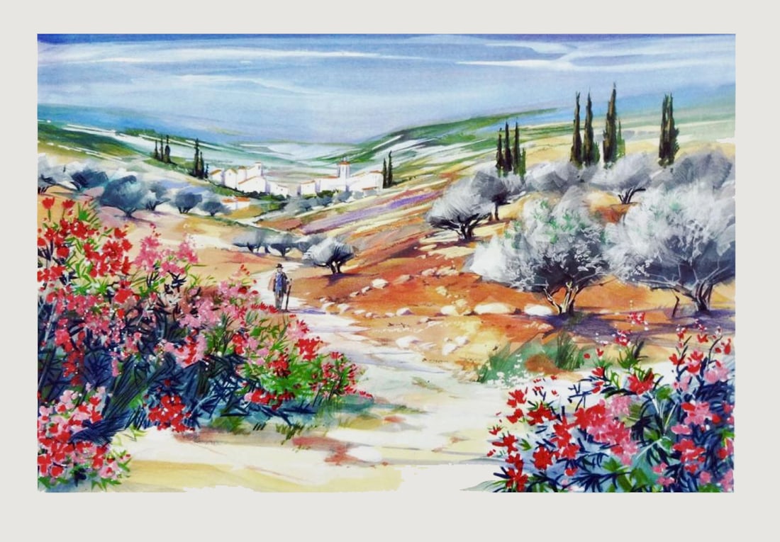 Ella Fort - Lithography - Handsigned: Lithography, hand-signed, numbered, or inscribed by hand.French Artist born in Bordeaux in 1994. Well-known for her charming landscapes.