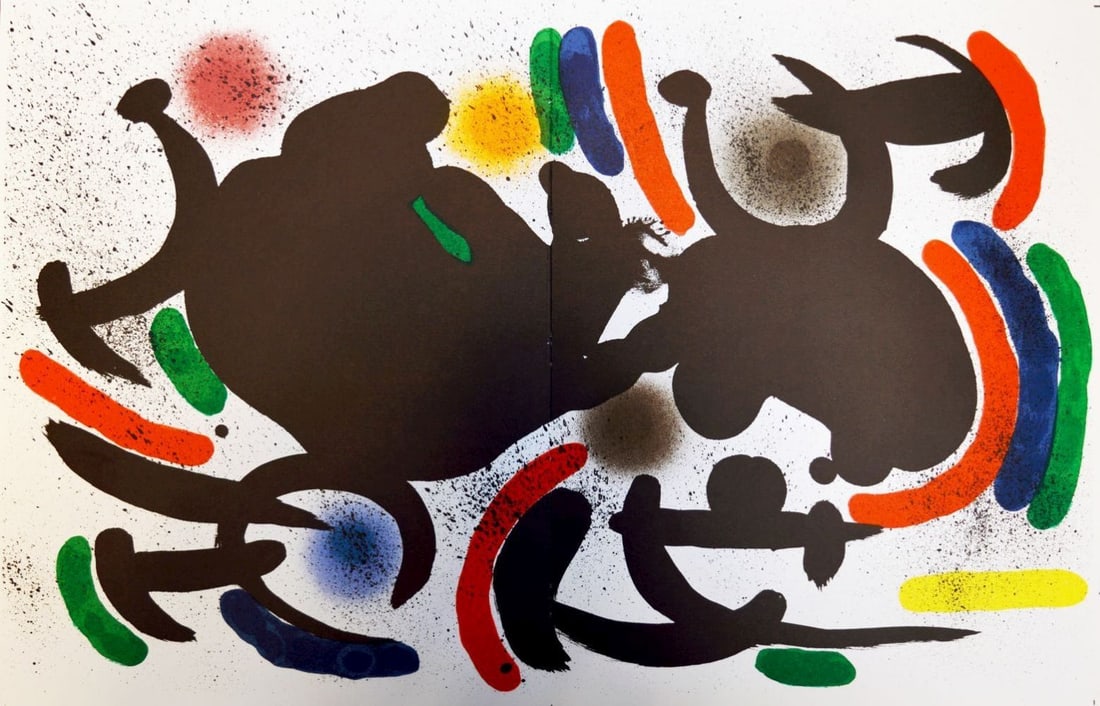 Miro, Joan - Lithograph.: Publisher: Maeght Editeur, Paris, France. With centerfold as issued. Verso: Typographically annotated: Joan Miro - Litografia Original VII.
