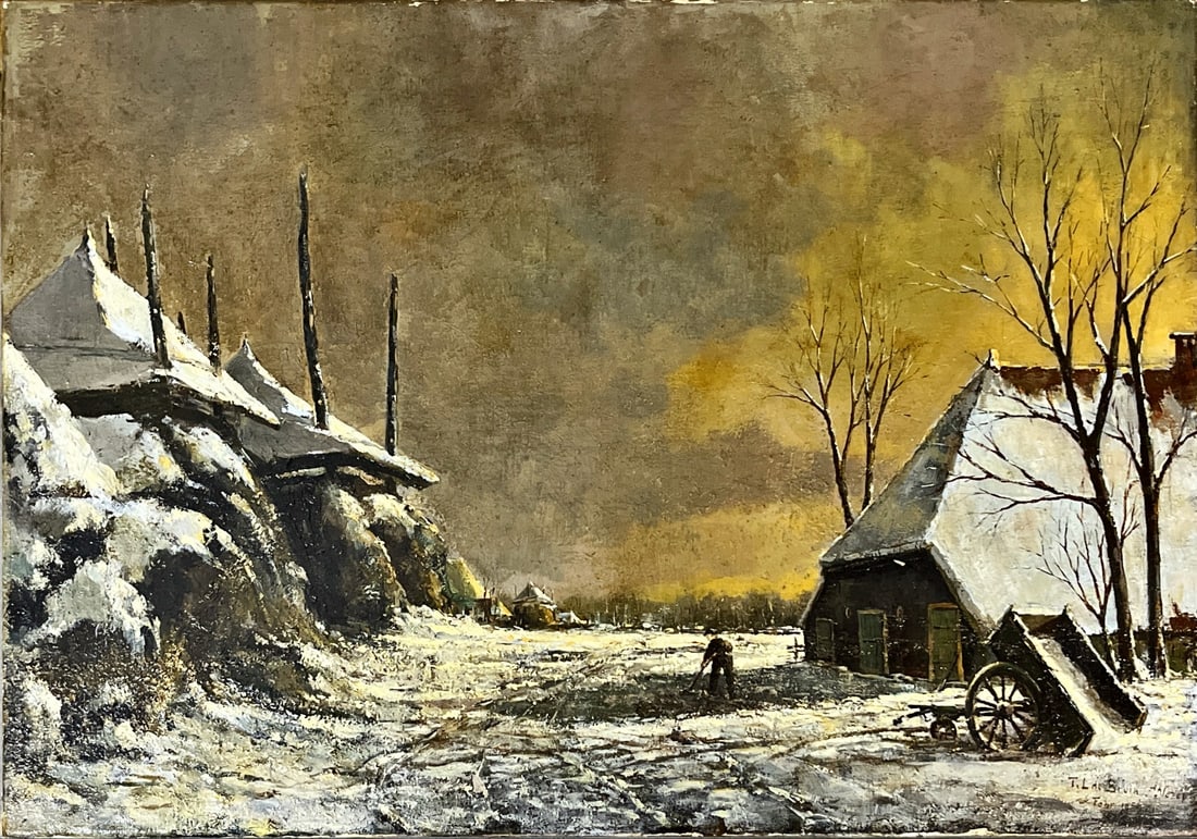 T.L. de Bruin - Oil painting - Hand signed: T.L. de Bruin, Dutch painter.Great Dutch school.Well-painted winter landscape with farmyard.Has been stretched on a new stretcher.