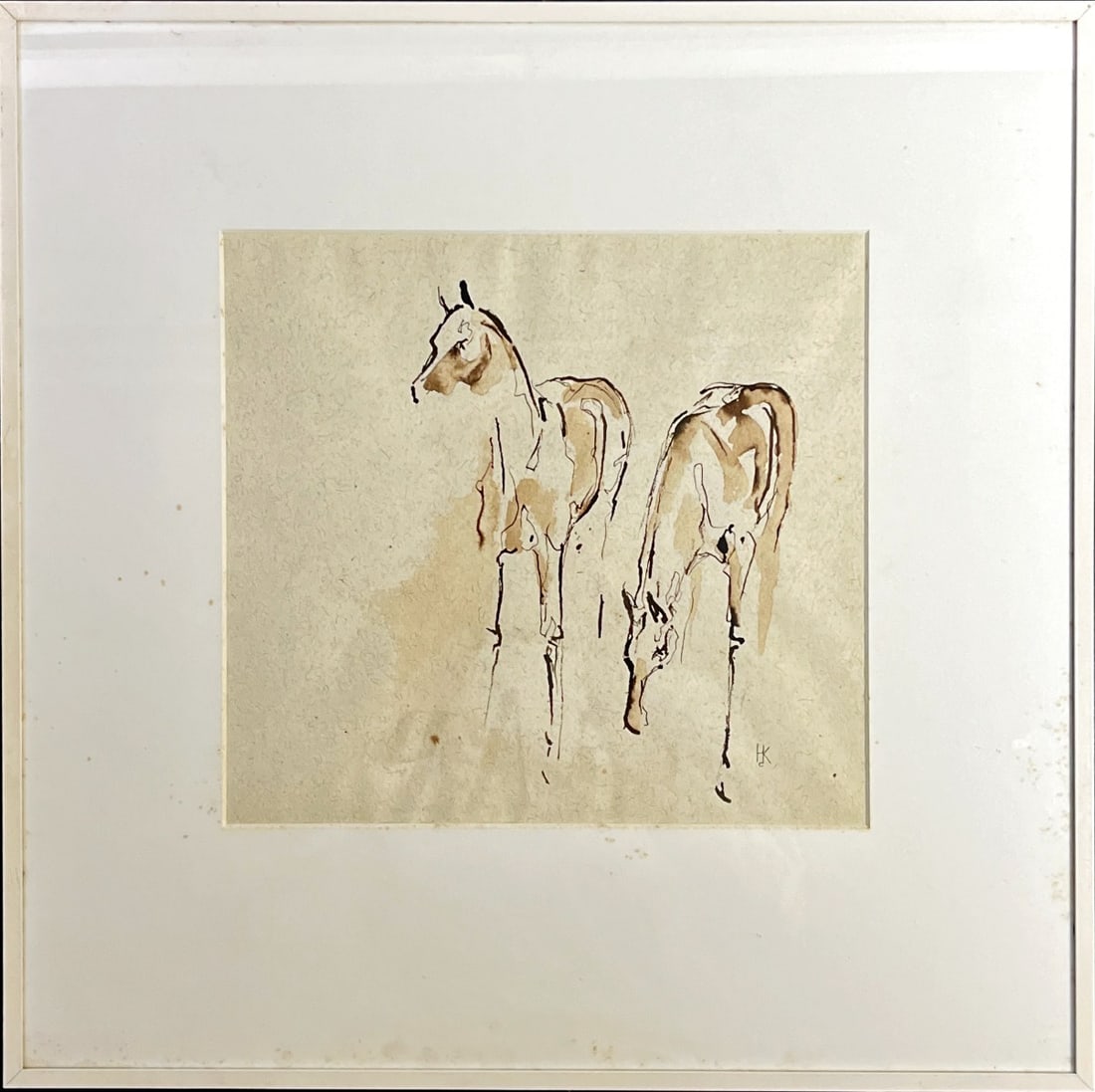 Hortense de Kooter - Ink Qouache - Hand signed: Hortense de Kooter was born in 1969 in France and grew up at Stoeterij "De Kraal" in Bleiswijk. After finishing free school in 1990, she attended the art academy in Rotterdam, but she learnt