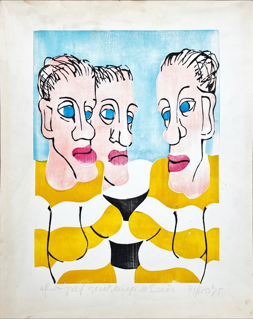 Toon Jansen - Woodcut - Hand signed: Toon Jansen 1937-2008My work is about the interaction between real space and imaginary space. The images are not functional, they intrigue by the way of their apparent function. The source of my work