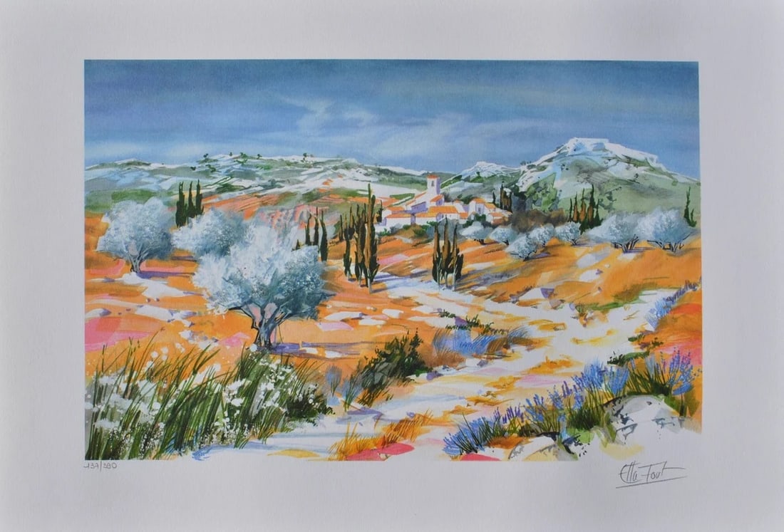 Ella Fort - Lithography - Handsigned: Lithography, hand-signed, numbered, or inscribed by hand.French Artist born in Bordeaux in 1994. Well-known for her charming landscapes.