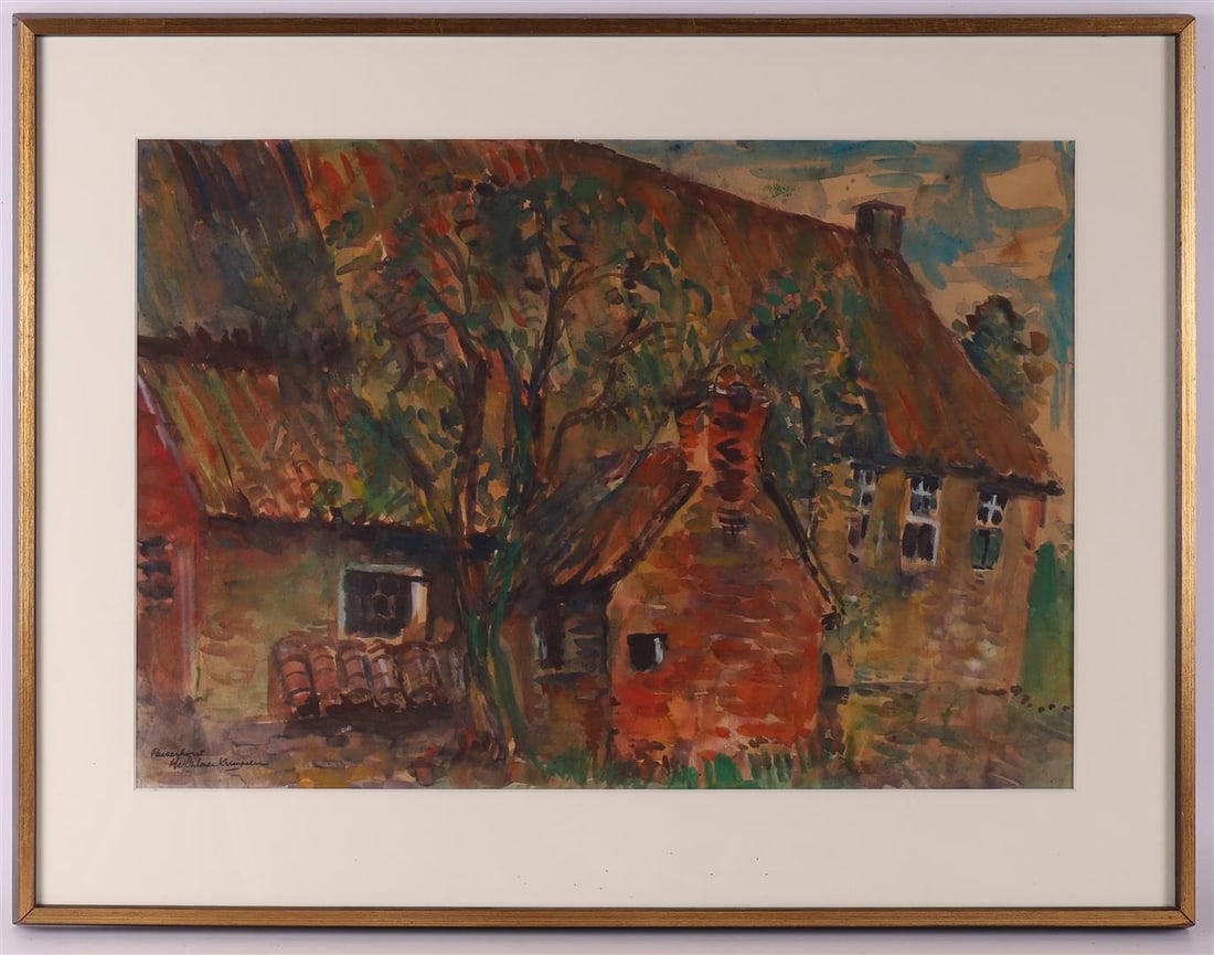 Dulmen Krumpelman, Erasmus Herman van - Watercolor - Hand signed: Title: Peizerhorst (the name of a place in the north of the Netherlands). Watercolor on hand-made paper. Hand-signed by the artist. Complete frame with passe-partout and glassThe German artist