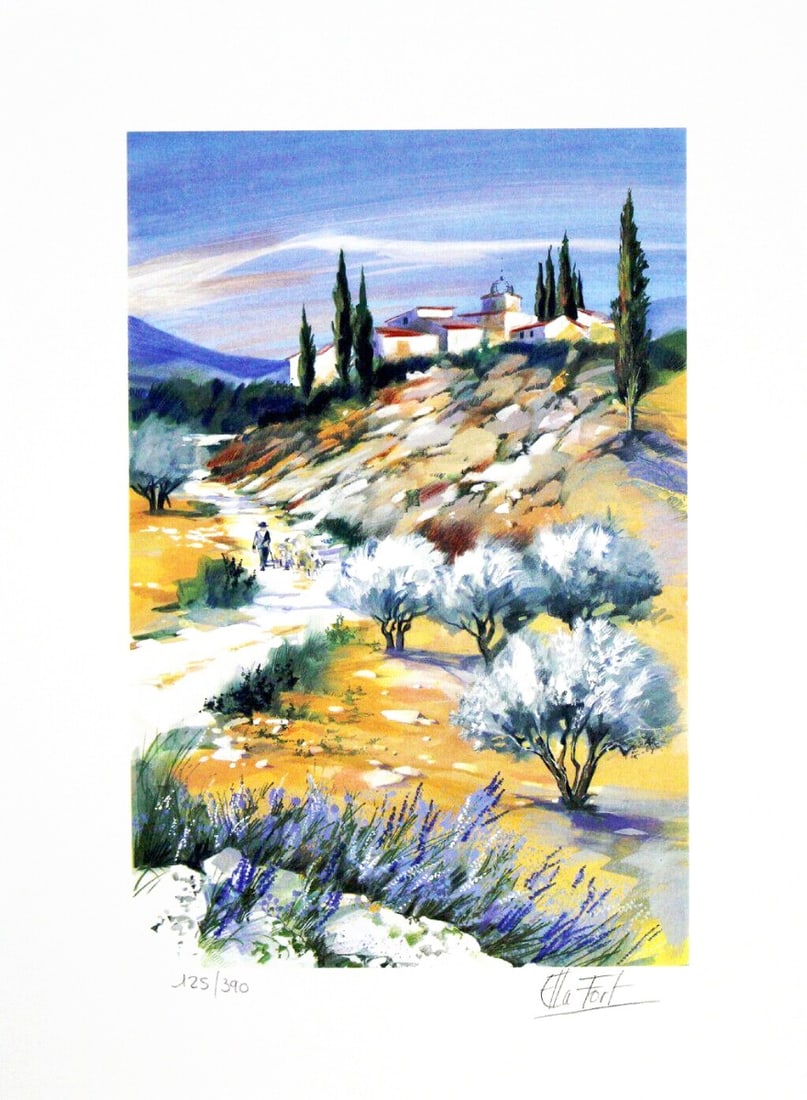 Ella Fort - Lithography - Handsigned: Lithography, hand-signed, numbered, or inscribed by hand.French Artist born in Bordeaux in 1994. Well-known for her charming landscapes.