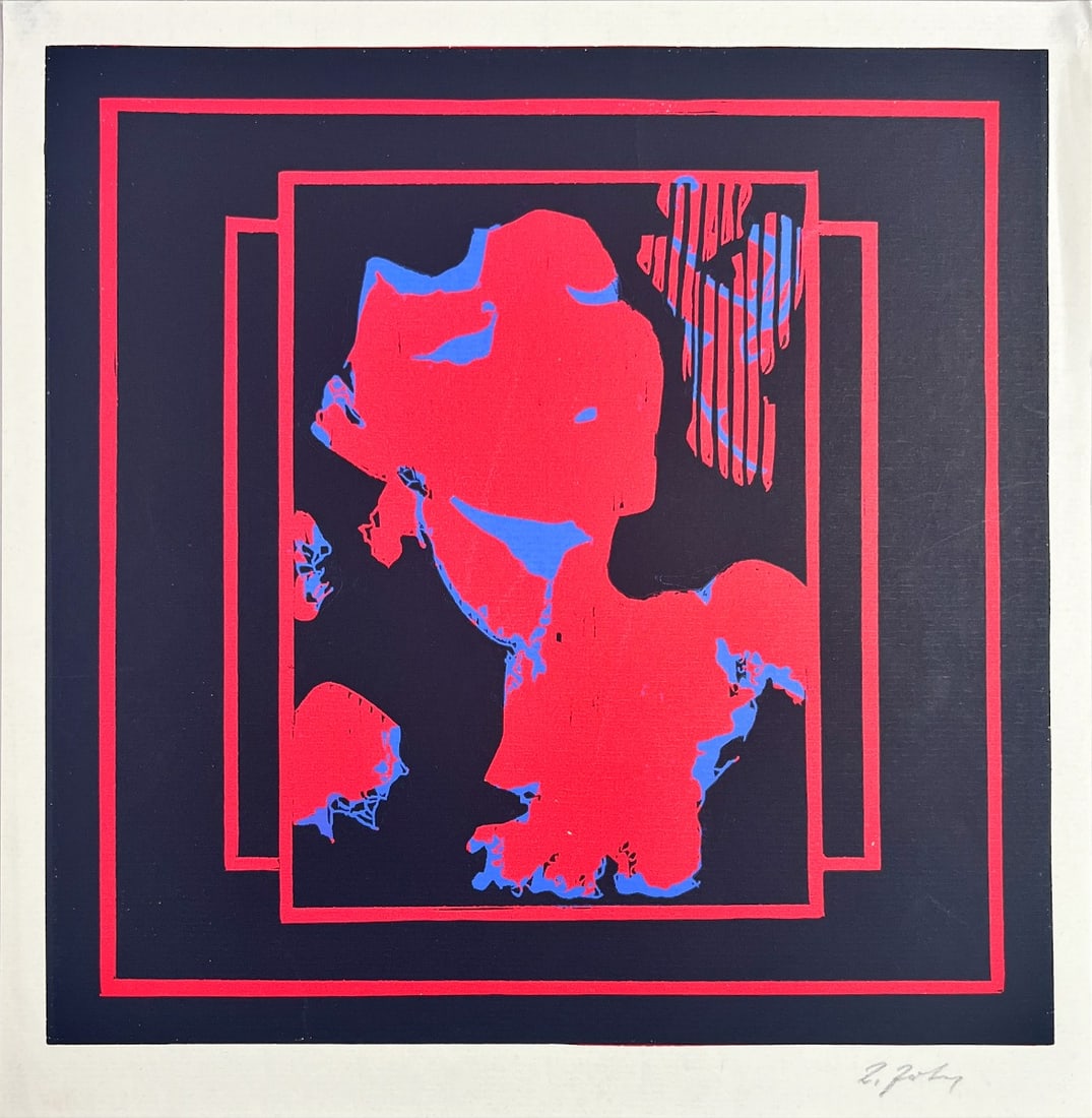 Abstract figure - Colorful Linocut - German Artist - Hand-signed: Great Linocut print by a German Artist.Hand signed