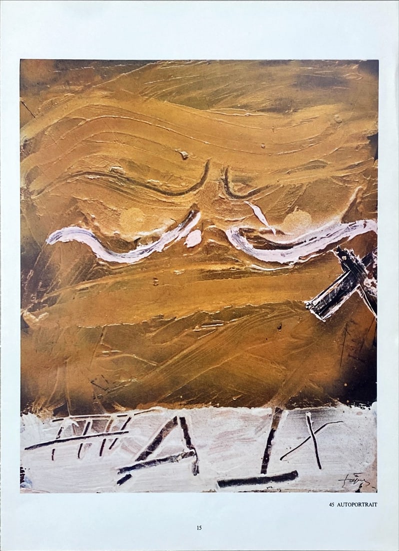 Antoni Tapies - Lithograph - DLM 1982 (Derriere le Miroir) - Signed in the print: Original offset lithograph, executed for Derriere le Miroir, n° 253, 1982. Published in Paris by Maeght. There is text on verso. CenterfoldAntoni Tapies - Page from Derriere le Miroir CenterfoldVery