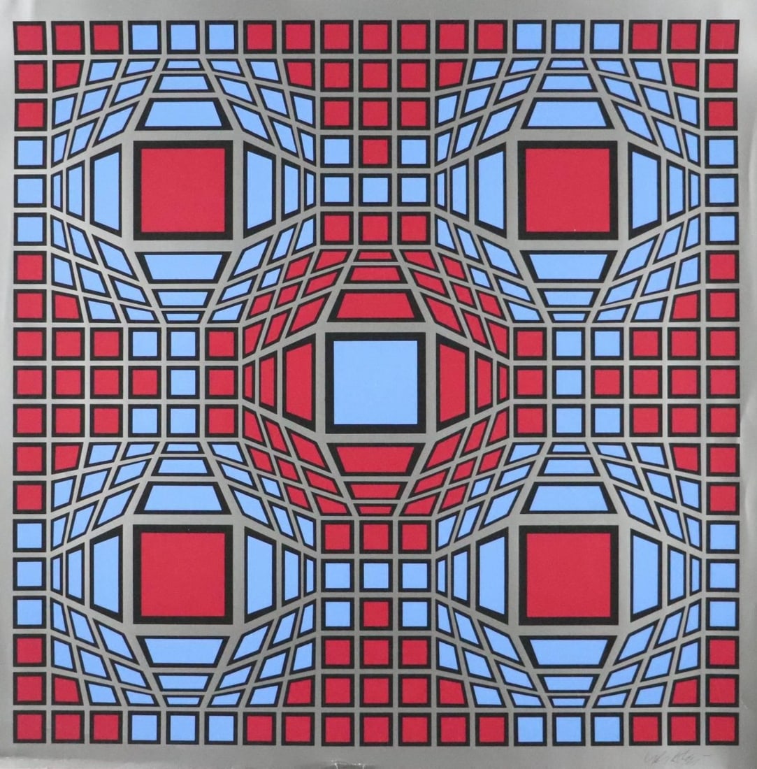 Vasarely, Victor - Hand-Signed. Lithograph.: Victor Vasarely - Lithograph - Handsigned.Has some crease damage and the right side and underside, scarcely visible to the eye.Framed with Passe-Partout barely visible. (comes without