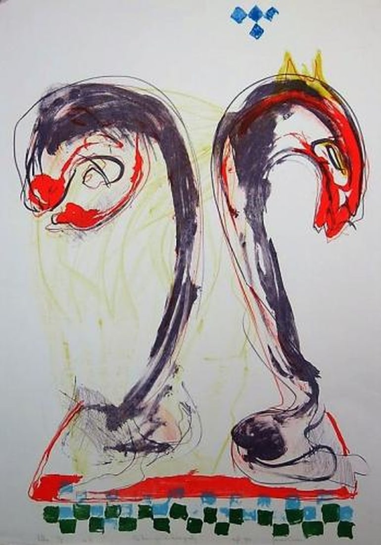 Doorn, Jos van - Linocut: Hand-Signed, numbered and dated by the Artist. Creases in the paper on the underside, With a Passe-Partout this is no longer visible.