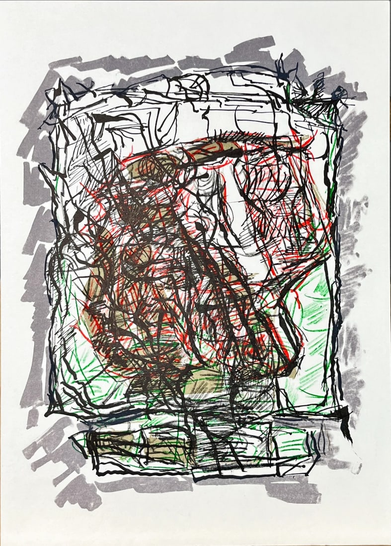 Jean-Paul Riopelle - Original lithograph DLM: Original lithograph, Executed for Derriere le Miroir, nr 218, 1976. Published in Paris by Maeght. There is text on verso. Very rarely lithograph of Derrière le Miroir n°218, published in