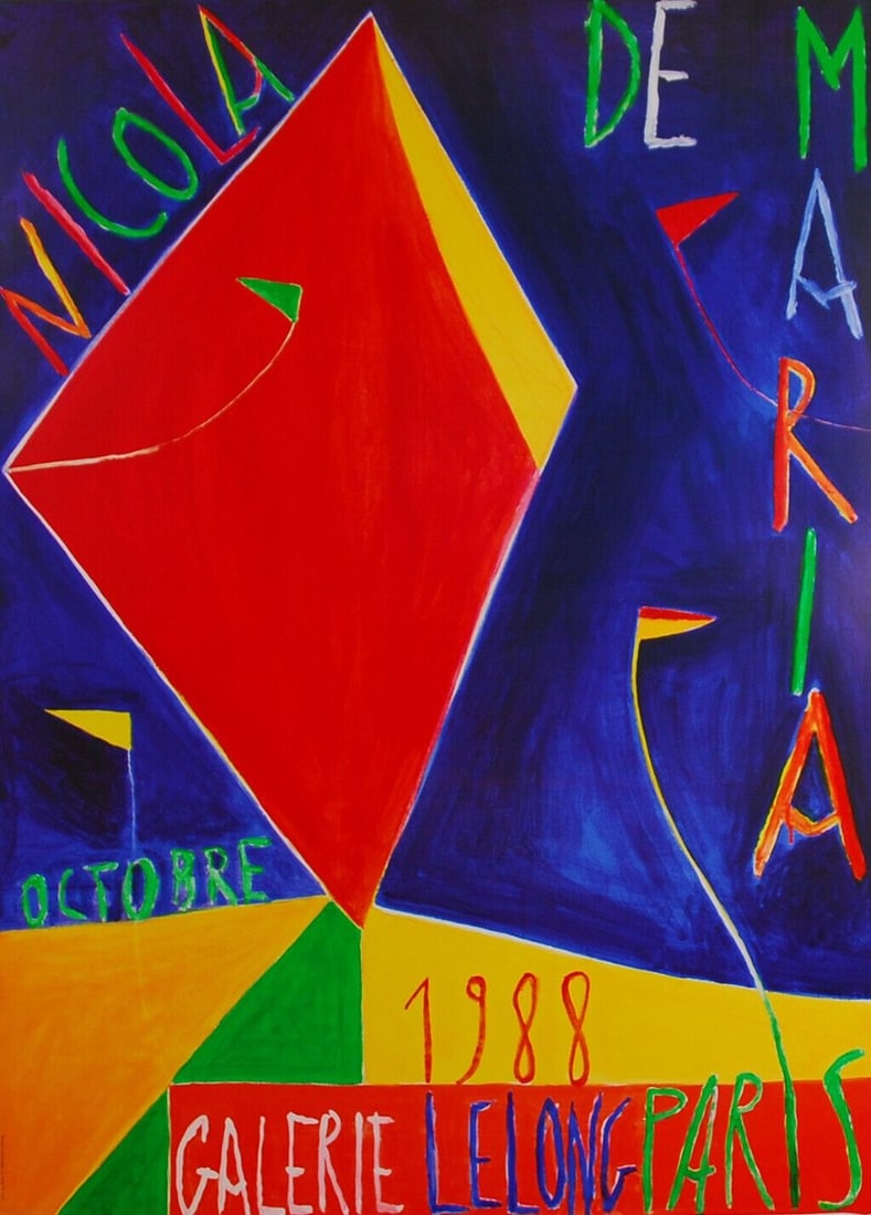 Nicola De Maria - Exhibition Poster/Affiche: Exhibition poster - created for an exhibition at Galerie Lelong, Paris, October 1988.Nicola De Maria, born in Foglianise on December 6, 1954, is an Italian painter, one of the five artists of the