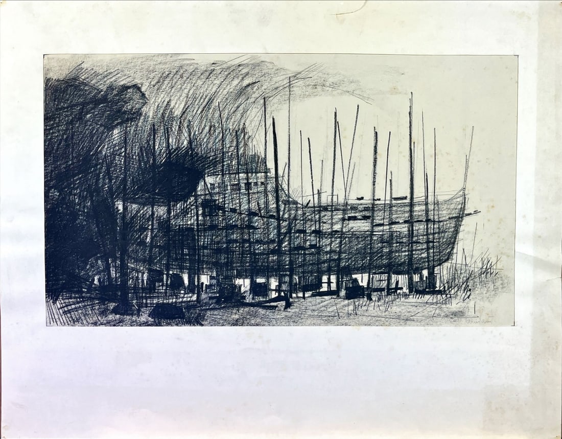 Chalk Drawing - Hand-signed: Unknow Dutch Artist.Chalk DrawingHand signed