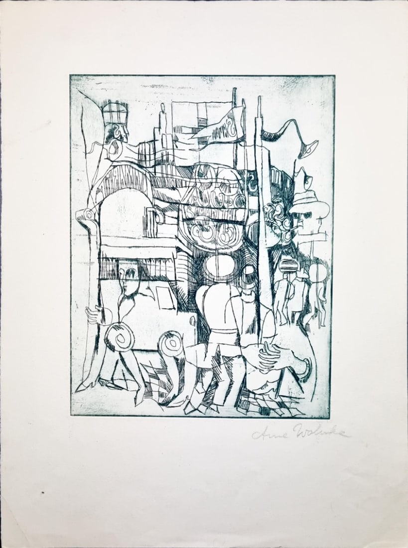 Etching - Surrealism - Hand-signed: Great item from a Unreadable Dutch Artist.Comes from the collection of the municipality of The Hague, The Netherlands.