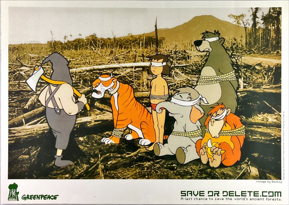 Banksy - Greenpeace Poster: Banksy Greenpeace Save or Delete Poster, folded, Dismaland, in good condition