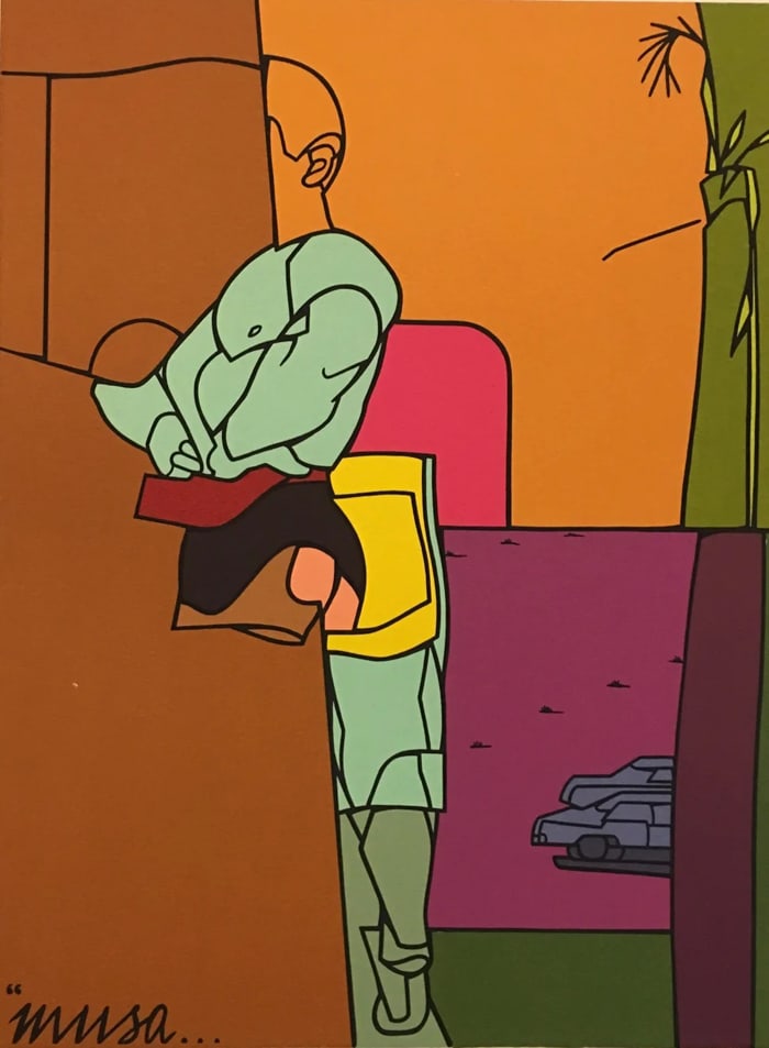 Valerio Adami - Dustwrapper of Derriere le Miroir No. 220 - 1976: Valerio Adami - from Derriere le Miroir No. 220 - 1976Very rarely lithograph of Derrière le Miroir n°220, published in 1976. Editor and publisher of The Maeght Gallery, Paris and Maeght Editeur