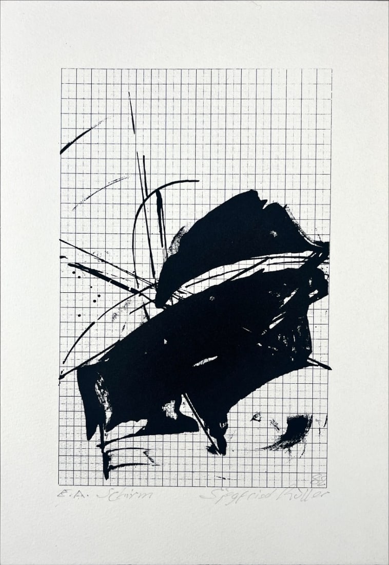 Schirm - Siegfried Rüller - Lithograph - Hand-signed: Great Lithograph by Siegfried Rüller, titled "Schirm". Hand-signed