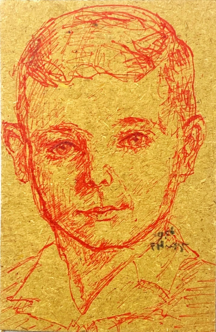 Portrait of a child - Red Ink Drawing- Hand-signed: Great Red Ink Drawing by a German Undecipherable Artist.Hand signed and dated