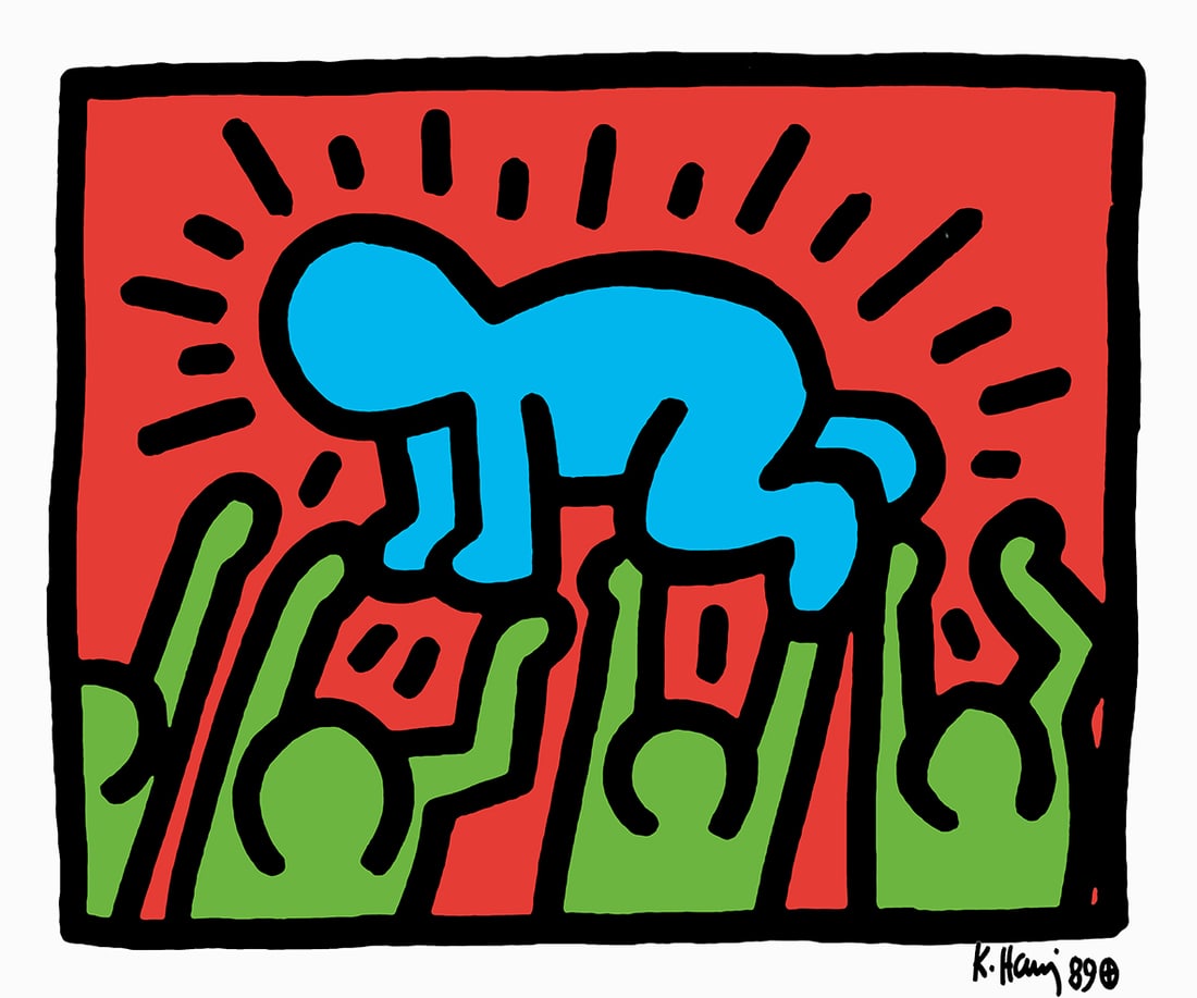 Keith Haring - Screenprint - Signed and hand numbered: Keith Haring 1958-1990Signed in the plate, 1989.Hand numbered with pencil, random/100Embossing stamp.The Keith Haring Foundation INC.Inspired by the street culture of New York City in the 1980s,