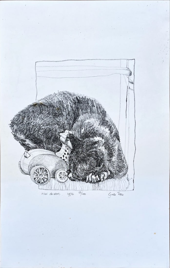 Lithograph - Dutch Artist - Hand-signed: Big Cat, Unknown Dutch Artist – A finely detailed lithograph, hand-signed and numbered in pencil by the artist (edition 50/100). Created in 1976, the composition portrays a curled cat resting agains