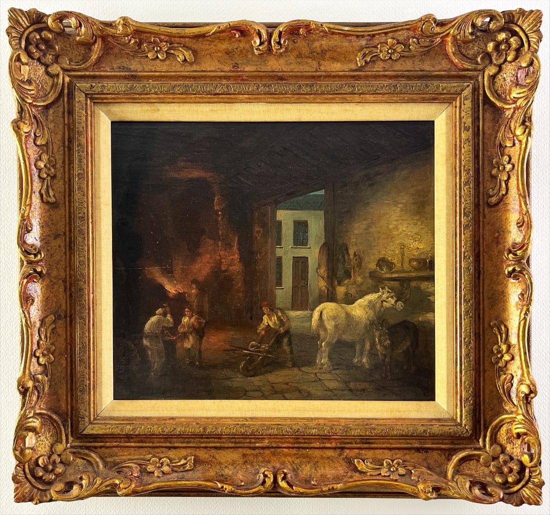 Thomas John Banks - Oil painting - Hand-signed: Hand-Signed. Beautiful work on panel by Thomas John Banks of a farrier. 19th Century. Dutch school.
