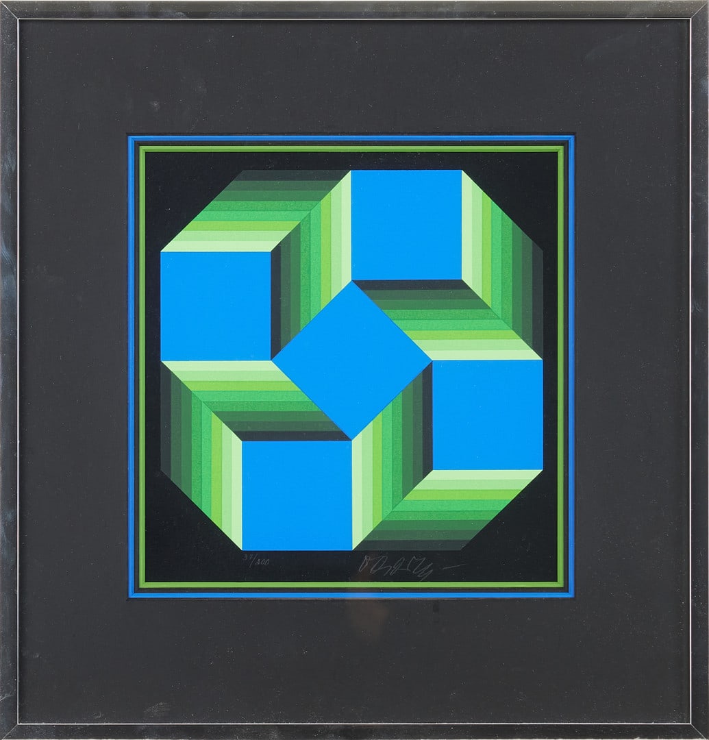 Vasarely, Victor - Hand-Signed. Lithograph.: Hand-Signed and numbered. Completely framed with Passe-Partout and glass.Victor Vasarely (1906-1997) was a Hungarian French artist whose work is generally seen as aligned with Op-art. His work