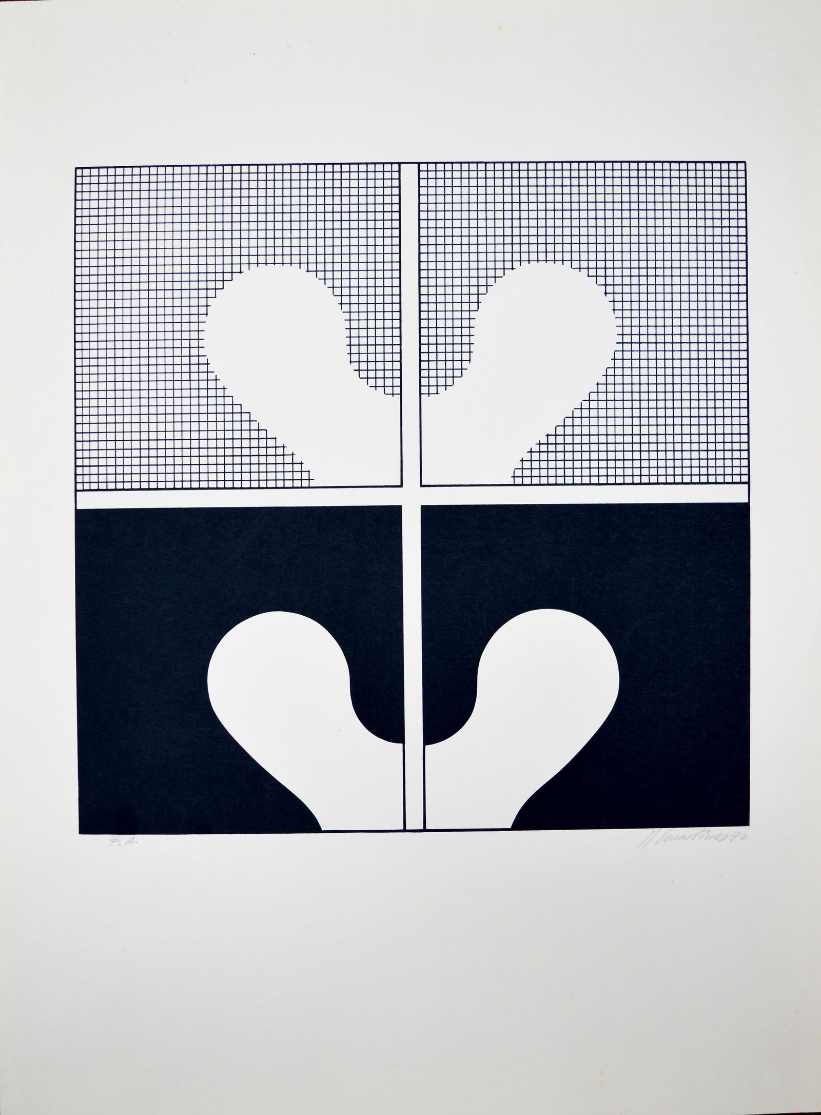 Martinez, Juan - Silkscreen/hole punching - Handsigned: Title: Composition. (black) Edition: 10/50. Handsigned and numbered in pencil by the artist.