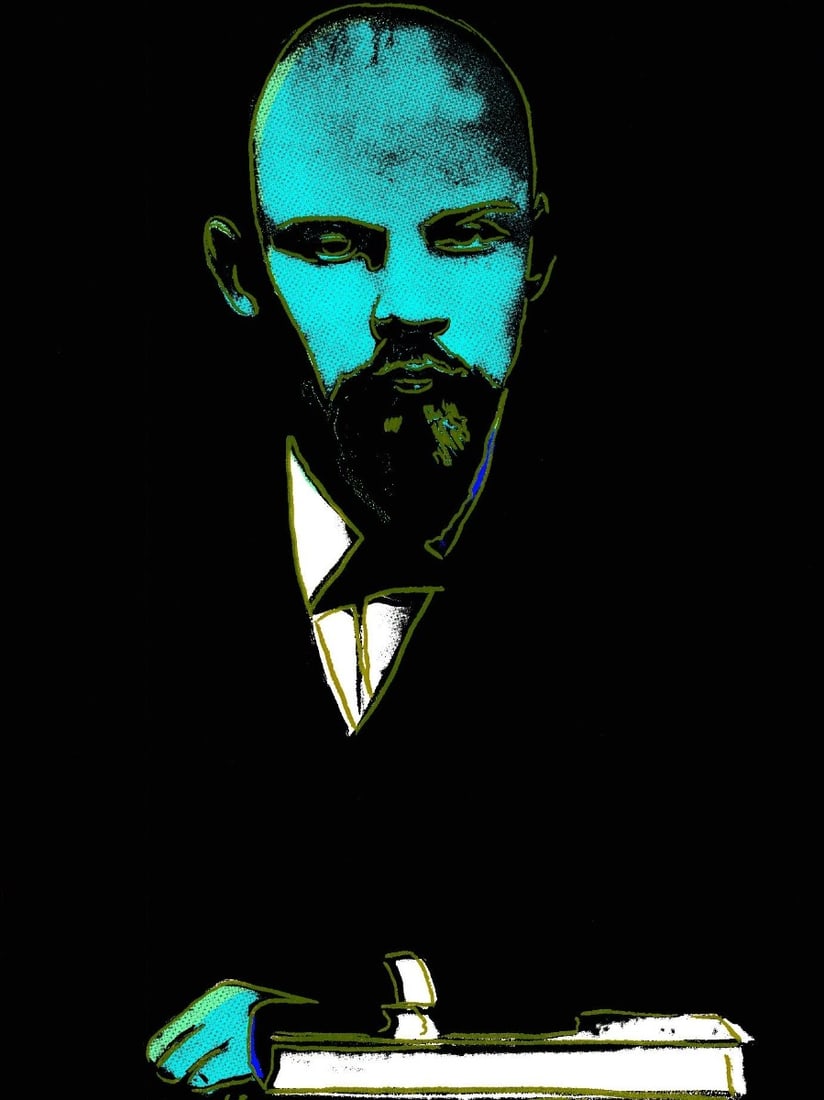 Andy Warhol - Lenin - Graphics series with diamond dust - Signed in the print.: Andy Warhol - Lenin. Unique graphics series in colors with diamond dust, signed in the print, on Lenoxmuseum board, after original published by Andy Warhol New York,1987. Stamps verso. Will be