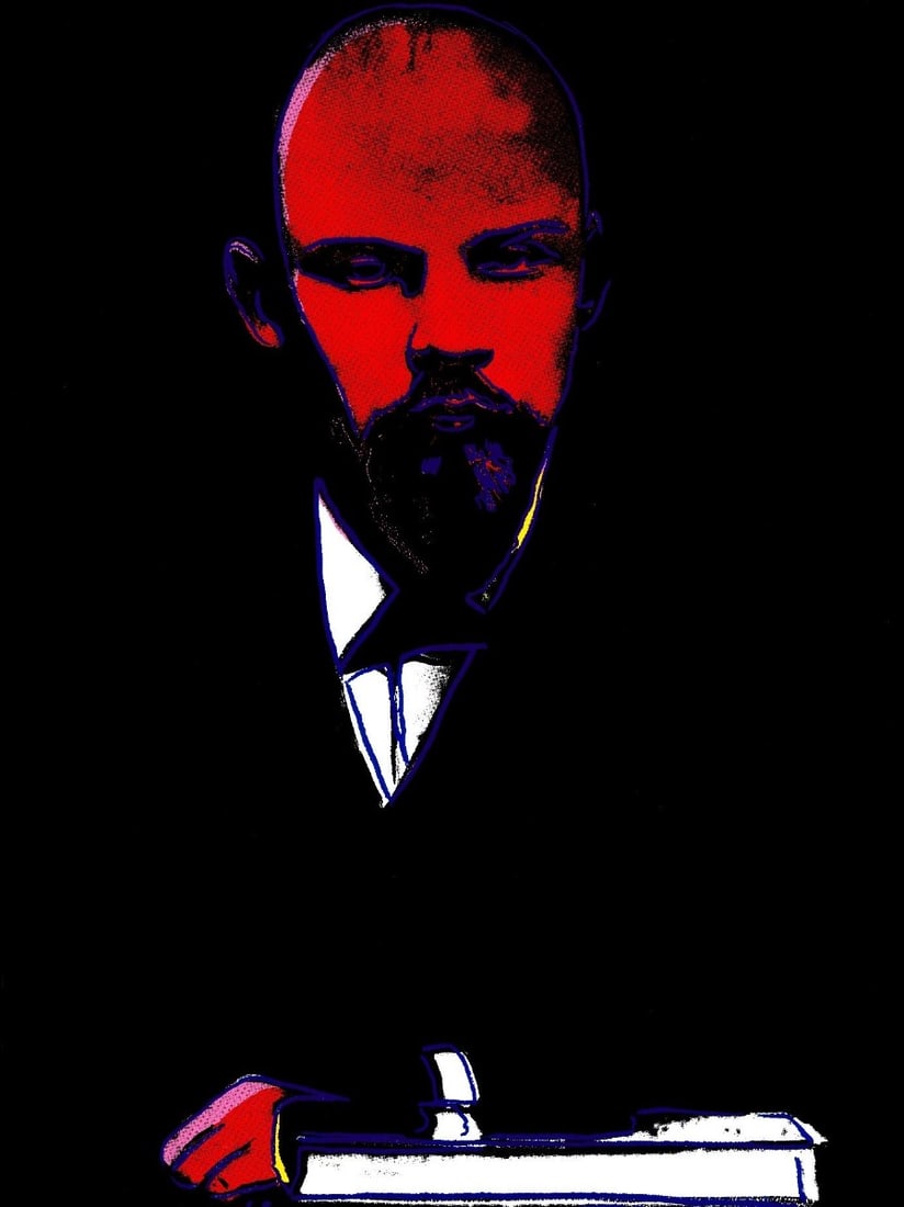 Andy Warhol - Lenin - Graphics series with diamond dust - Signed in the print.: Andy Warhol - Lenin. Unique graphics series in colors with diamond dust, signed in the print, on Lenoxmuseum board, after original published by Andy Warhol New York,1987. Stamps verso. Will be